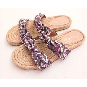 Nanette Lepore Lilly Flat Slide Espadrille Paisley Tied Bow Straps Sz 7.5